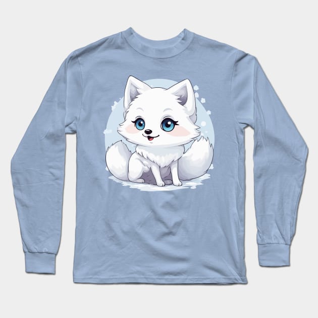 Kawaii Cute Arctic Fox In Snow Long Sleeve T-Shirt by Rishirt